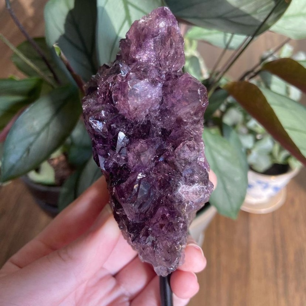 Druzy amethyst cluster on metal base